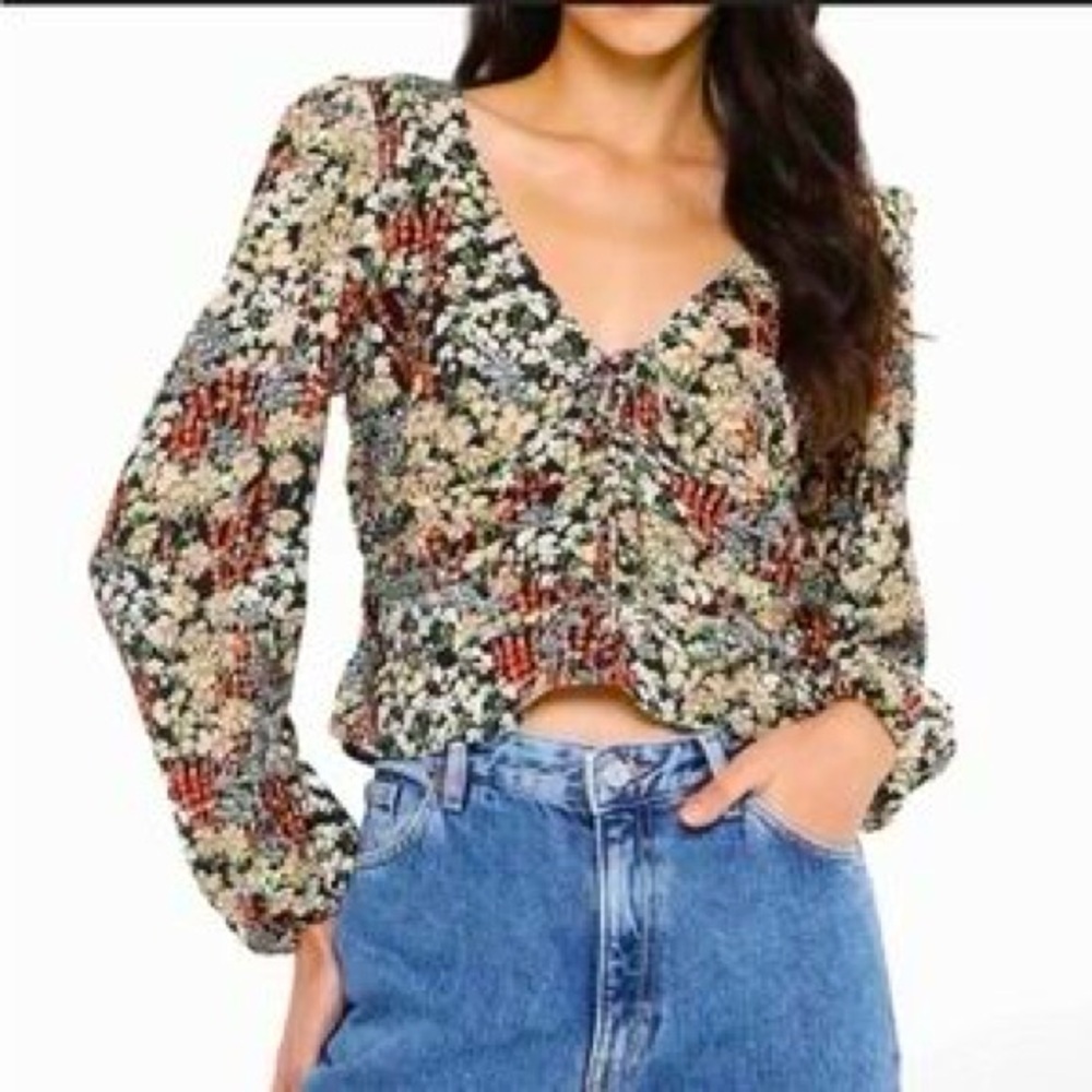 H&M Ruched Floral Blouse, Size S
